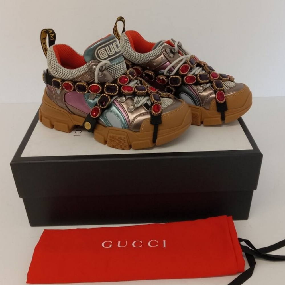 GUCCI Women's 'Multicolor' Flashtrek Sneakers w/ Crystals - EU36/US6